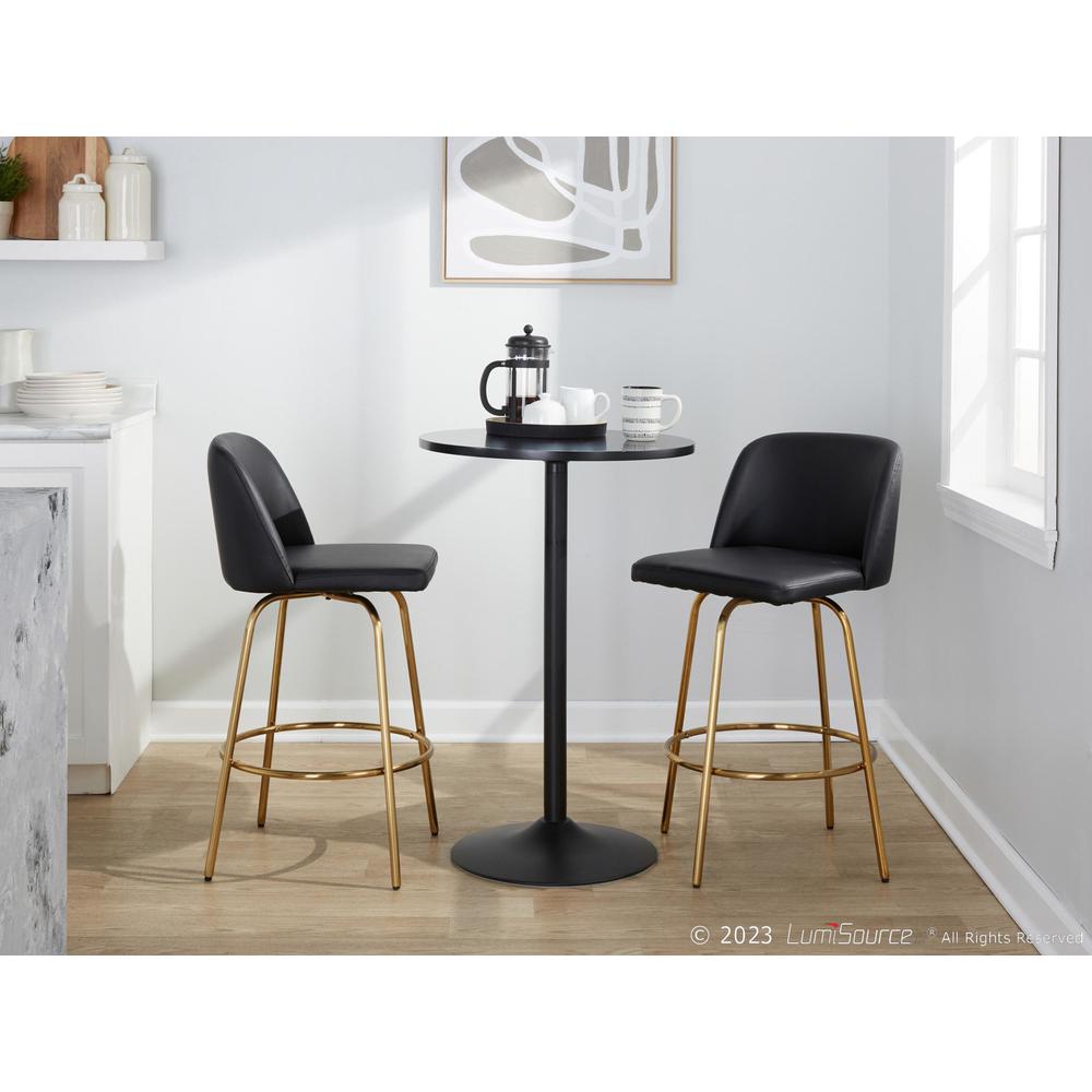 Black PU, Gold Metal Toriano 26" Fixed-Height Counter Stool - Set of 2. Picture 10