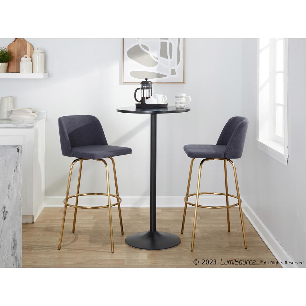 Blue Fabric, Gold Metal Toriano 30" Fixed-Height Barstool - Set of 2. Picture 9