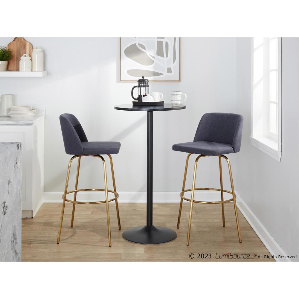 Blue Fabric, Gold Metal Toriano 30" Fixed-Height Barstool - Set of 2. Picture 10