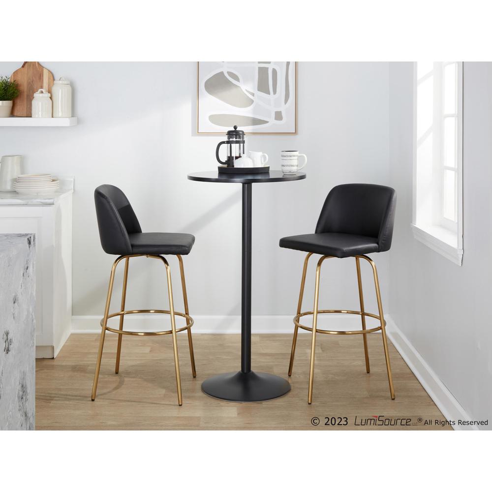 Black PU, Gold Metal Toriano 30" Fixed-Height Barstool - Set of 2. Picture 9