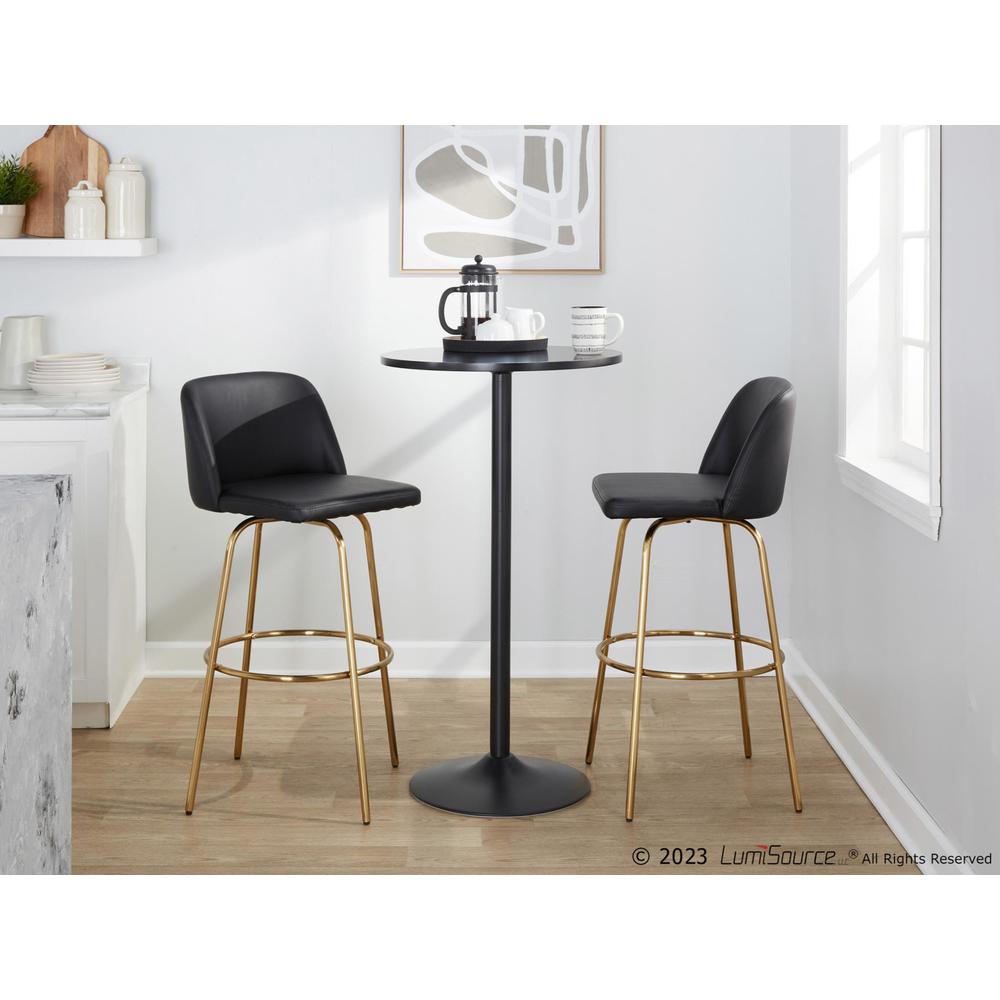 Black PU, Gold Metal Toriano 30" Fixed-Height Barstool - Set of 2. Picture 10