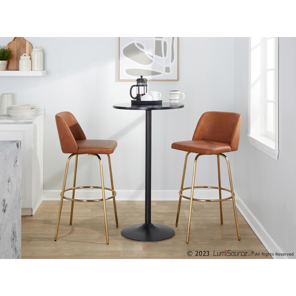 Camel PU, Gold Metal Toriano 30" Fixed-Height Barstool - Set of 2. Picture 9