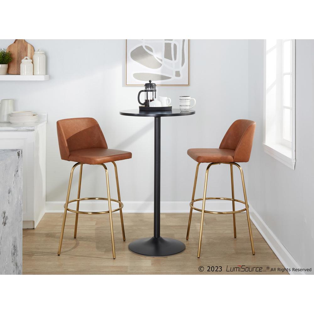 Camel PU, Gold Metal Toriano 30" Fixed-Height Barstool - Set of 2. Picture 10