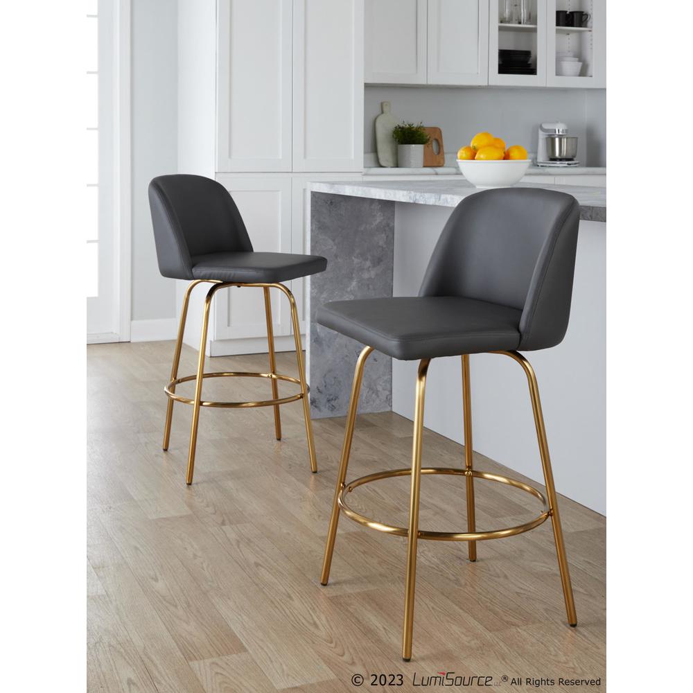 Grey PU, Gold Metal Toriano 26" Fixed-Height Counter Stool - Set of 2. Picture 8