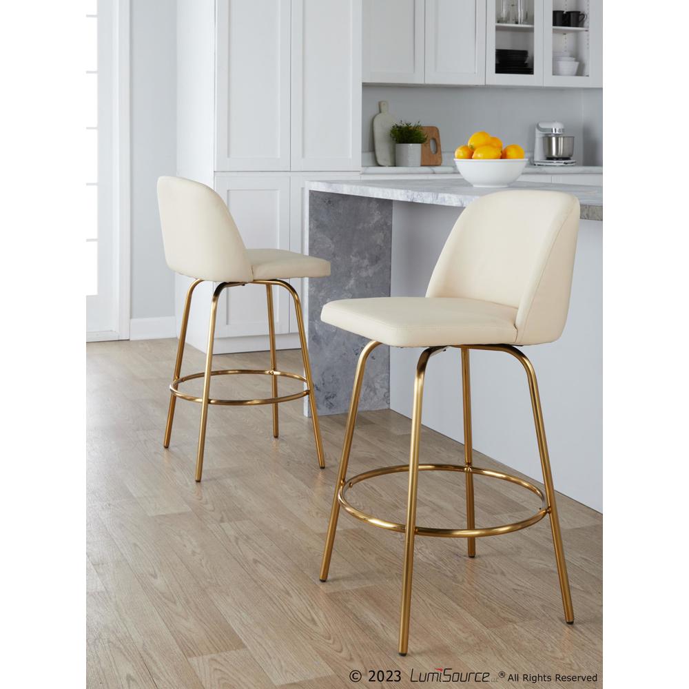 Cream PU, Gold Metal Toriano 26" Fixed-Height Counter Stool - Set of 2. Picture 7