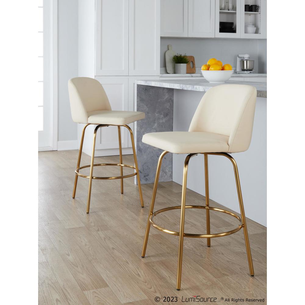 Cream PU, Gold Metal Toriano 26" Fixed-Height Counter Stool - Set of 2. Picture 8