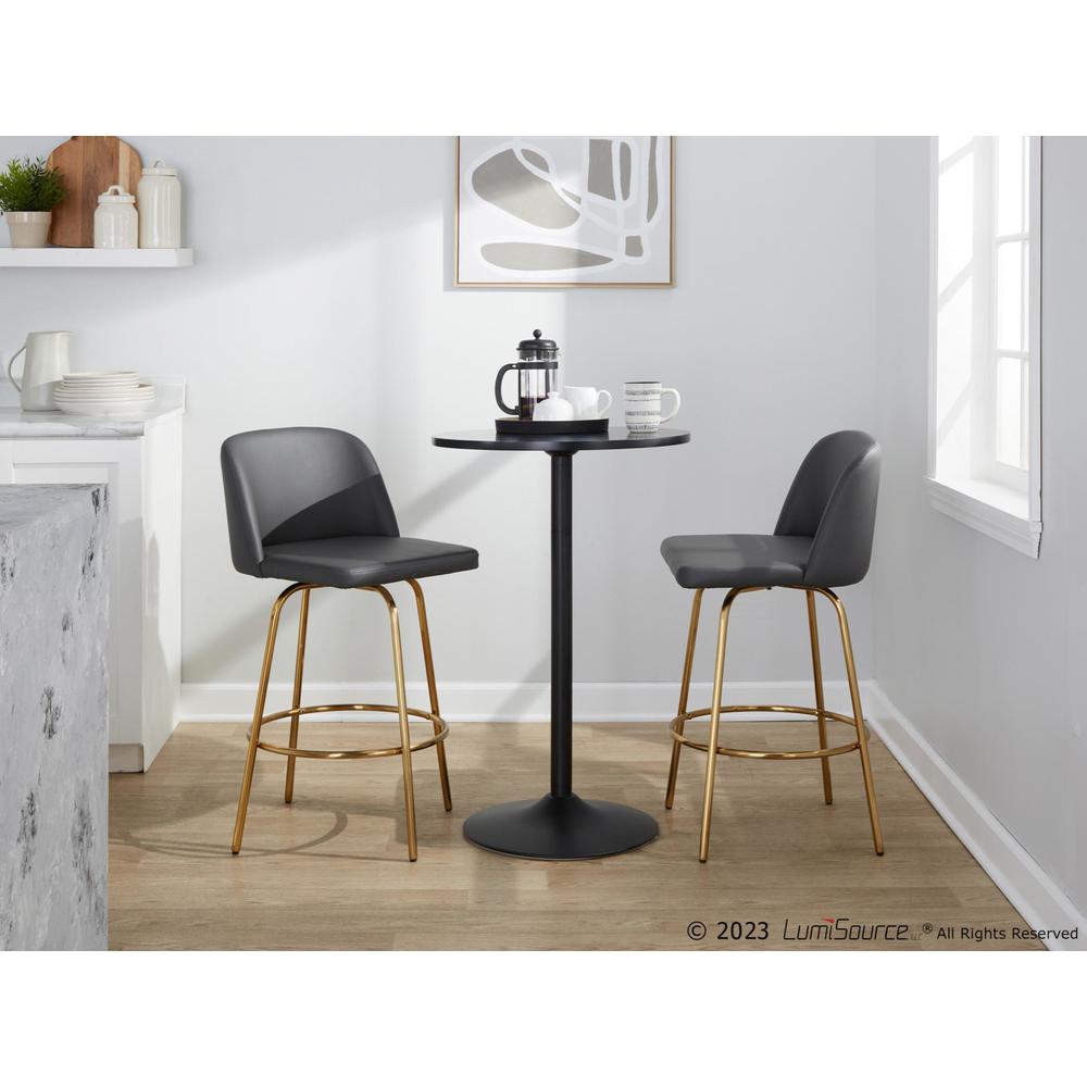 Grey PU, Gold Metal Toriano 26" Fixed-Height Counter Stool - Set of 2. Picture 9