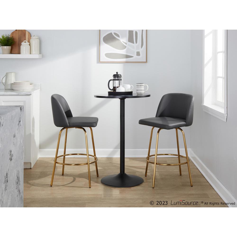 Grey PU, Gold Metal Toriano 26" Fixed-Height Counter Stool - Set of 2. Picture 10