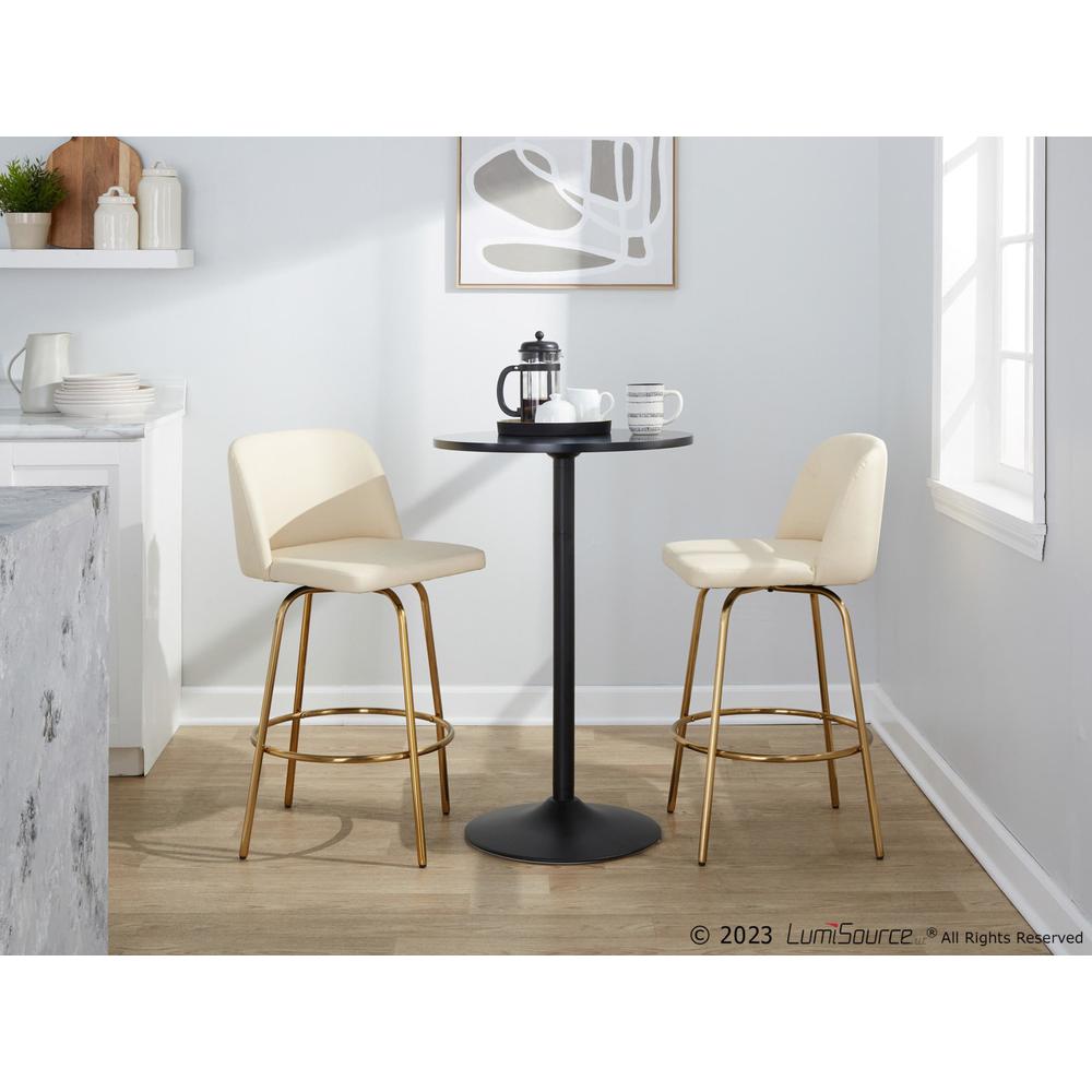 Cream PU, Gold Metal Toriano 26" Fixed-Height Counter Stool - Set of 2. Picture 9