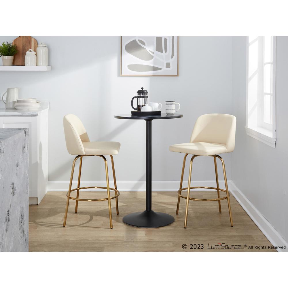 Cream PU, Gold Metal Toriano 26" Fixed-Height Counter Stool - Set of 2. Picture 10