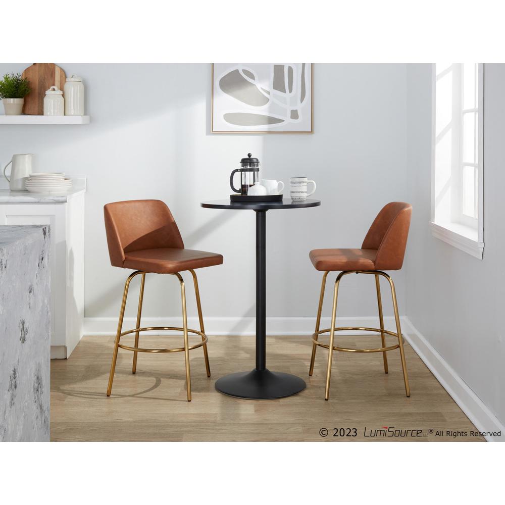 Camel PU, Gold Metal Toriano 26" Fixed-Height Counter Stool - Set of 2. Picture 9