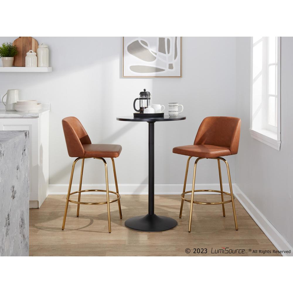 Camel PU, Gold Metal Toriano 26" Fixed-Height Counter Stool - Set of 2. Picture 10
