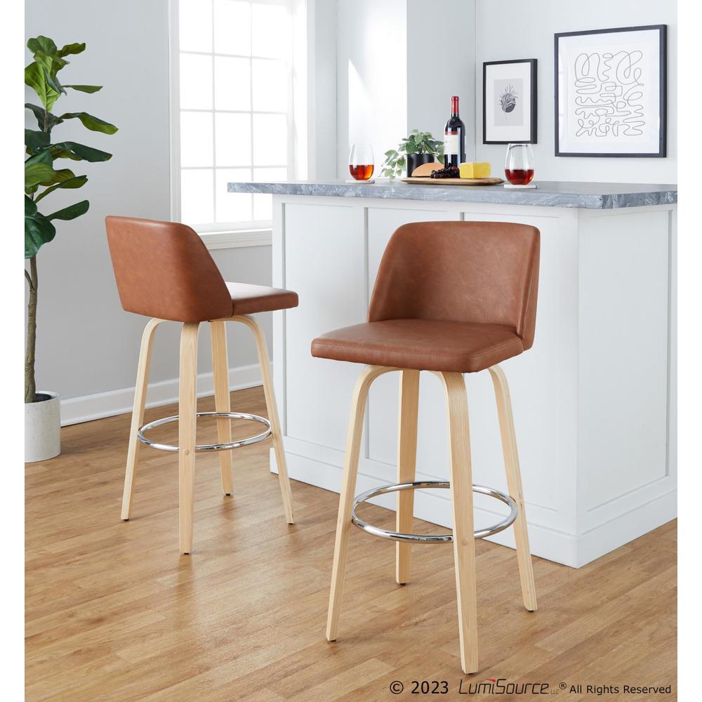 Brown Toriano 30" Fixed-Height Barstool - Set of 2. Picture 8