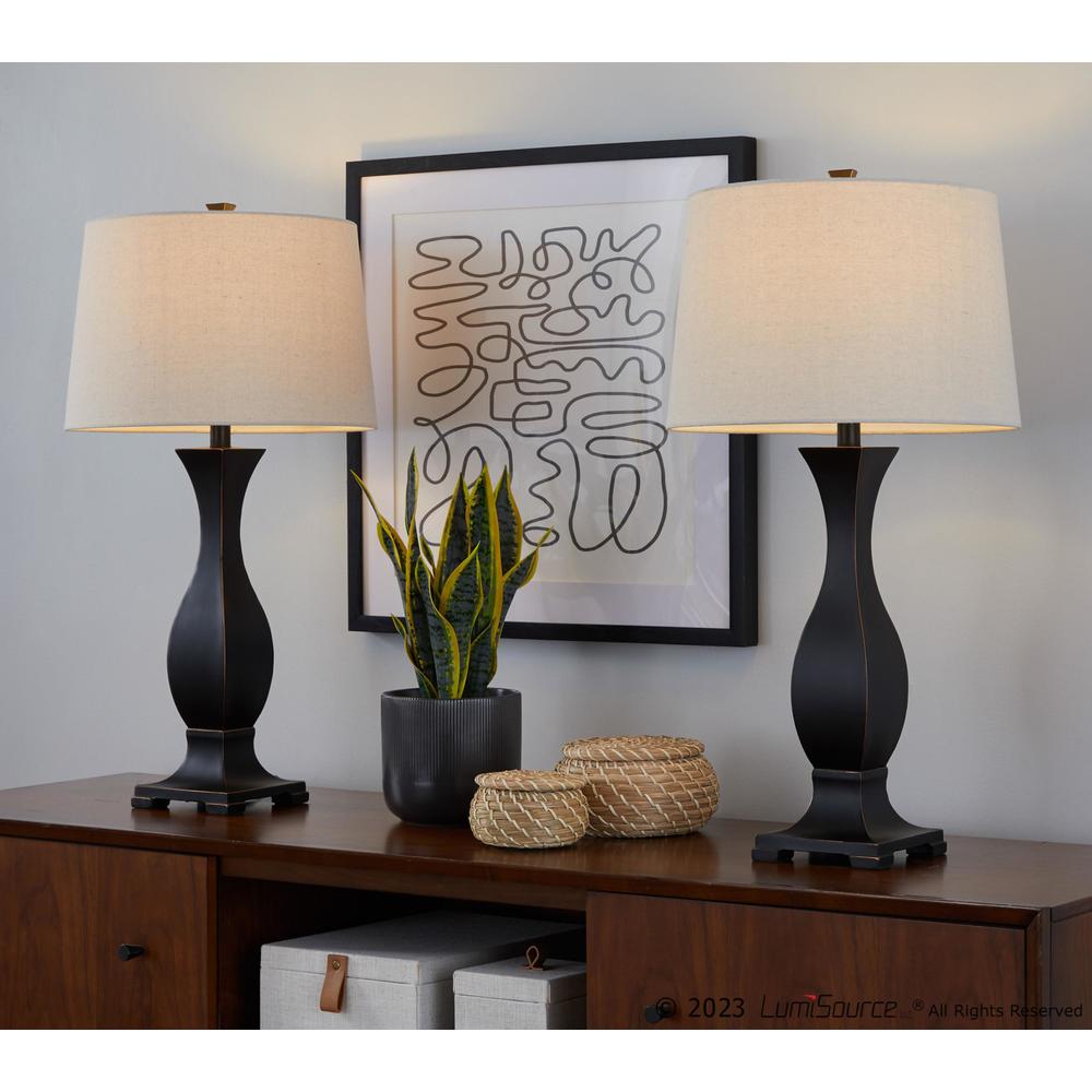 Oil Rubbed Bronze Polyresin, Oat Linen Riley 29" Polyresin Table Lamp - Set of 2. Picture 6