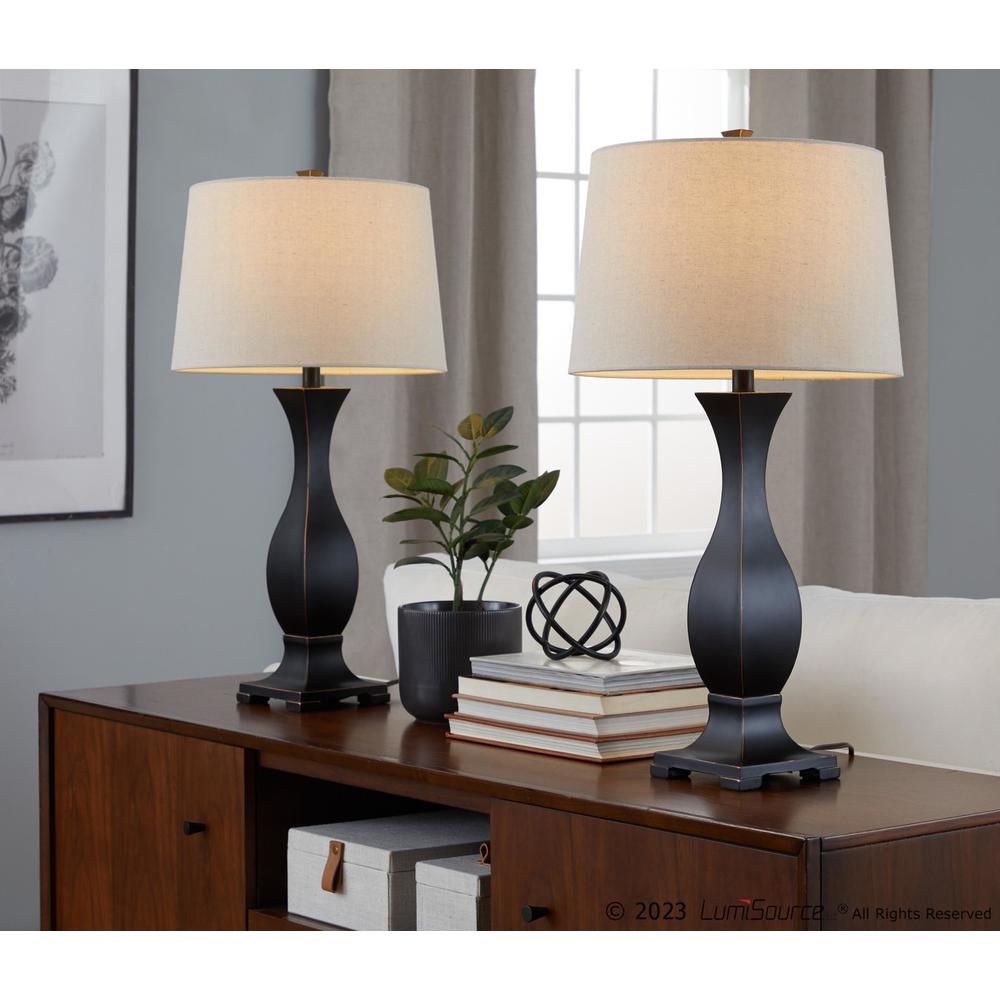 Oil Rubbed Bronze Polyresin, Oat Linen Riley 29" Polyresin Table Lamp - Set of 2. Picture 7