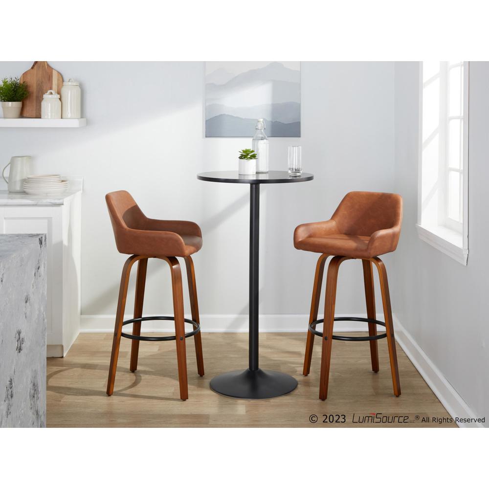 Walnut Wood, Black Metal, Camel PU Daniella 30" Fixed-Height Barstool - Set of 2. Picture 10