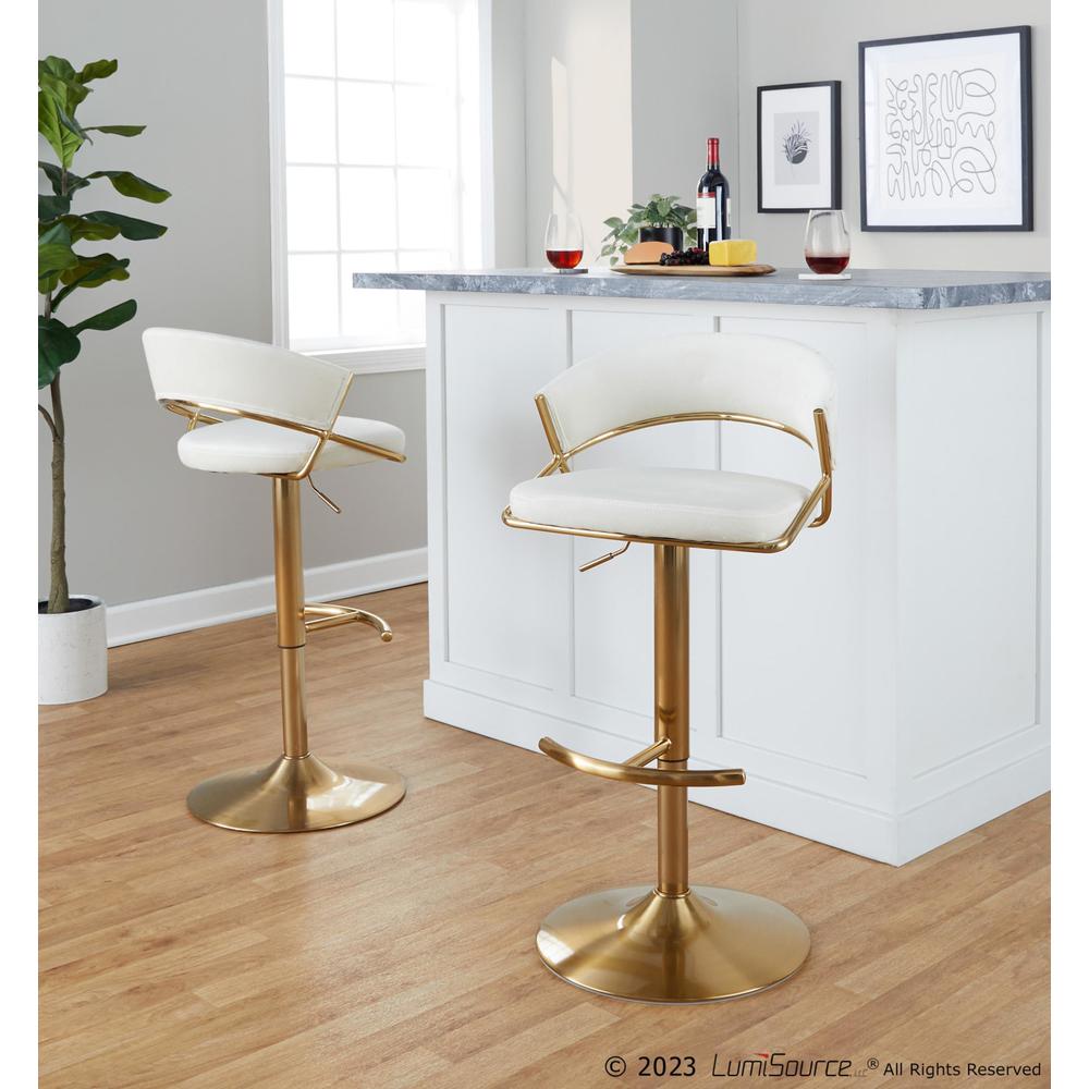 Gold Metal, Cream Velvet Jie Adjustable Barstool - Set of 2. Picture 7