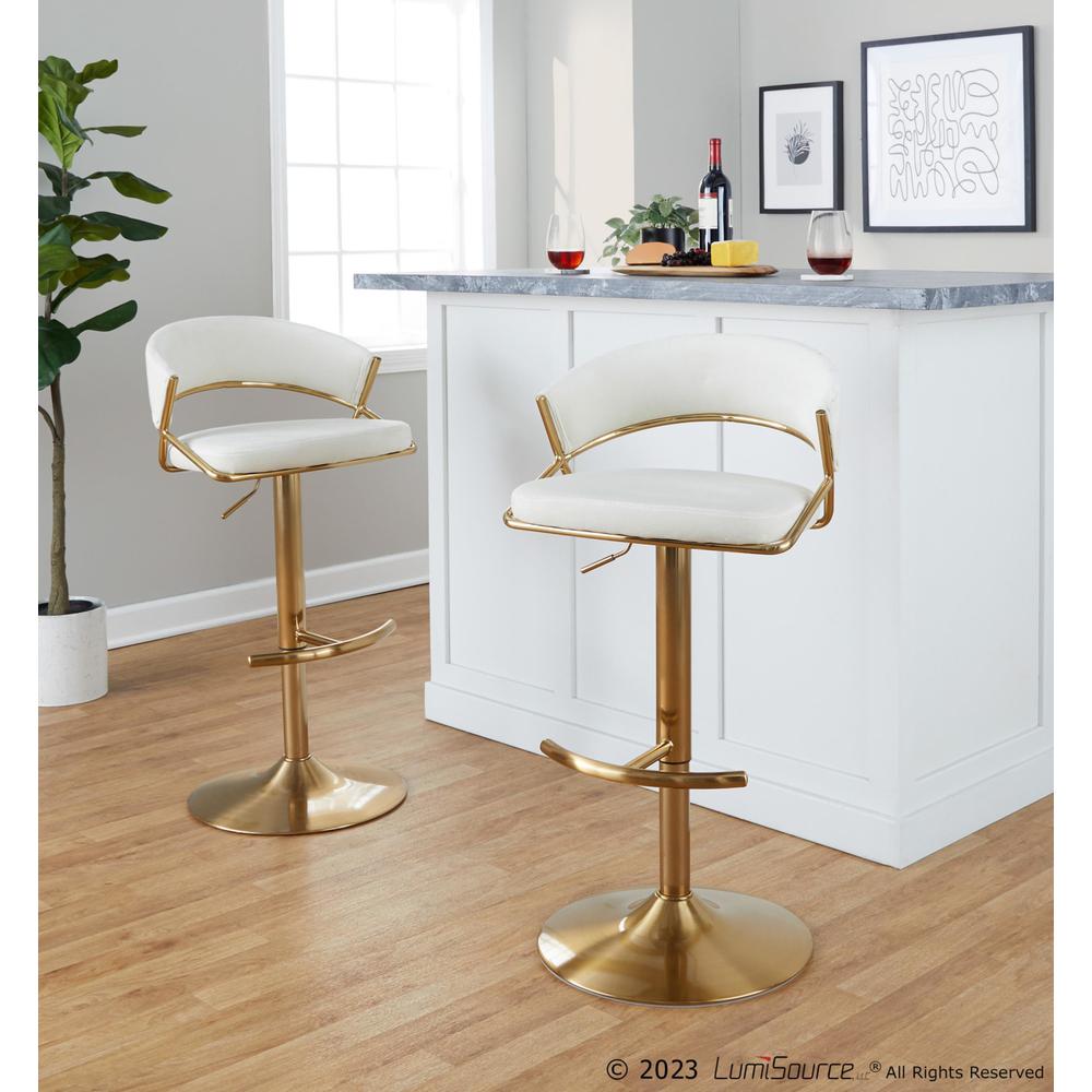 Gold Metal, Cream Velvet Jie Adjustable Barstool - Set of 2. Picture 8