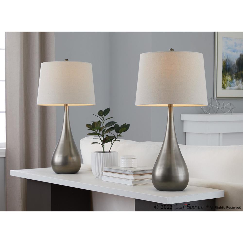 Aged Pewter, Natural Linen Pebble 29" Metal Table Lamp - Set of 2. Picture 6