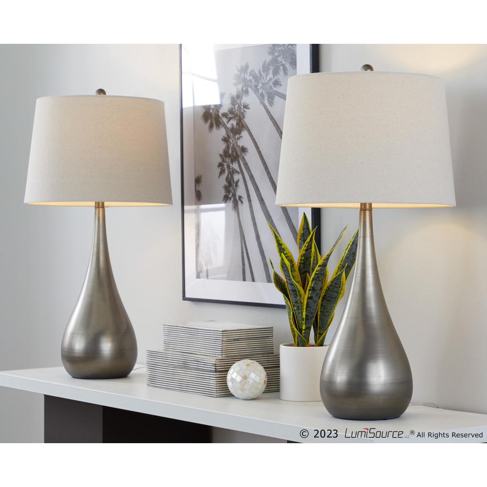 Aged Pewter, Natural Linen Pebble 29" Metal Table Lamp - Set of 2. Picture 7