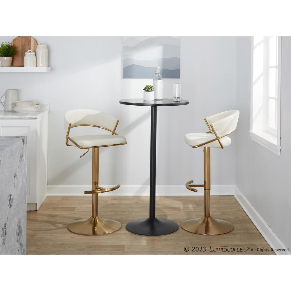 Gold Metal, Cream Velvet Jie Adjustable Barstool - Set of 2. Picture 9
