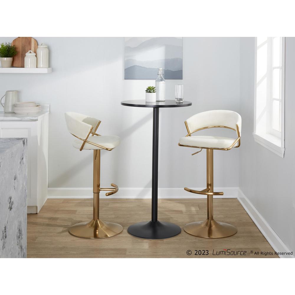 Gold Metal, Cream Velvet Jie Adjustable Barstool - Set of 2. Picture 10