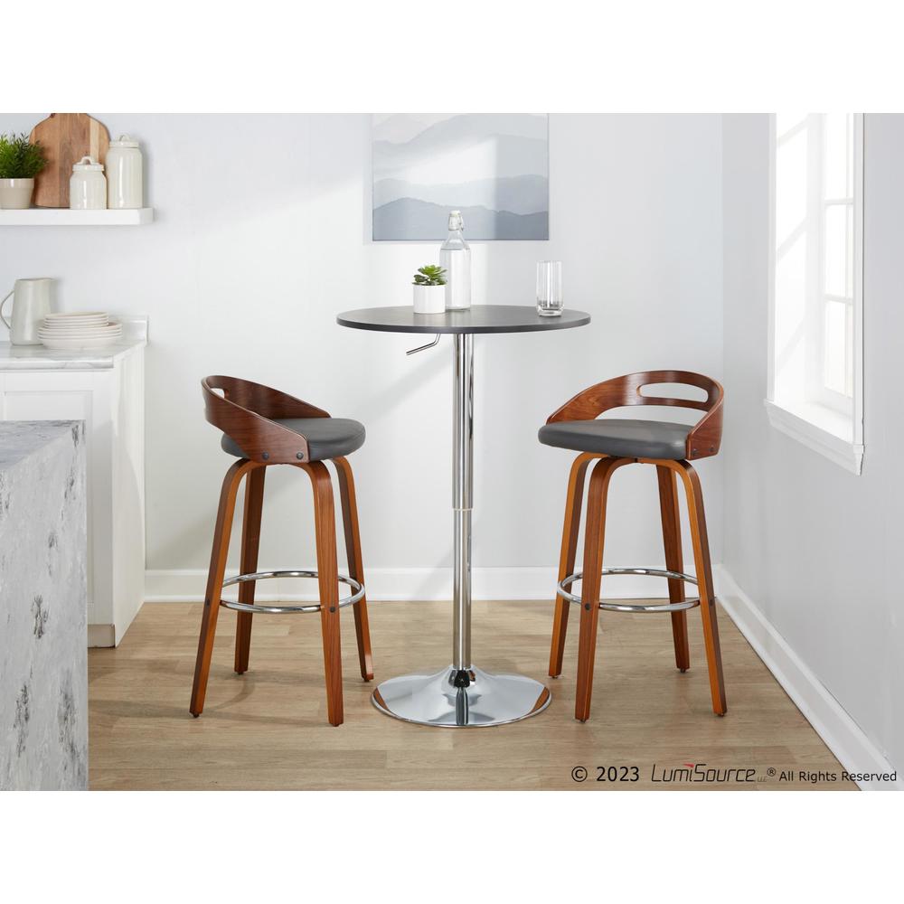Walnut Wood, Grey PU, Chrome Metal Cassis 30" Fixed-Height Barstool - Set of 2. Picture 10