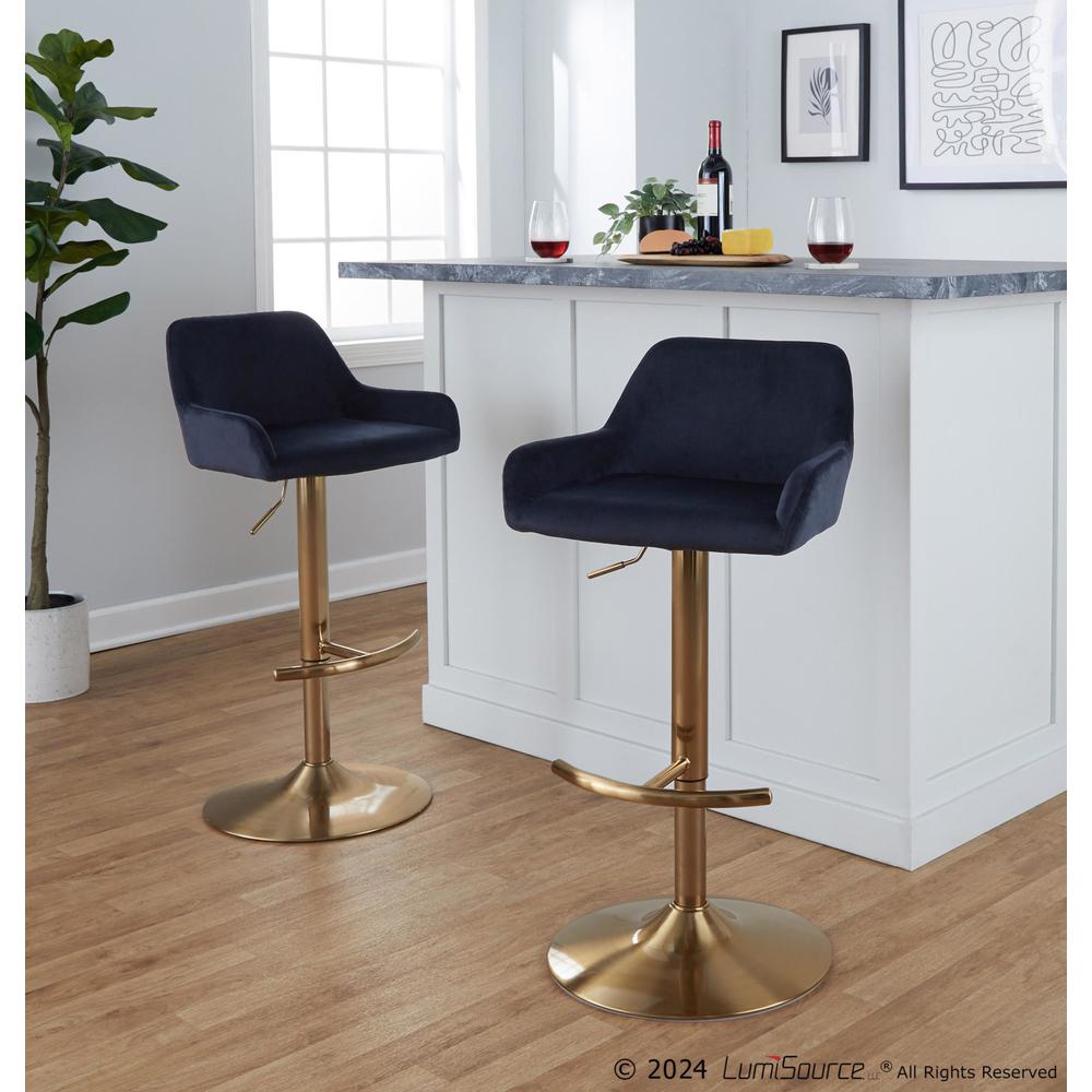 Gold Metal, Black Velvet Daniella Adjustable Barstool - Set of 2. Picture 7