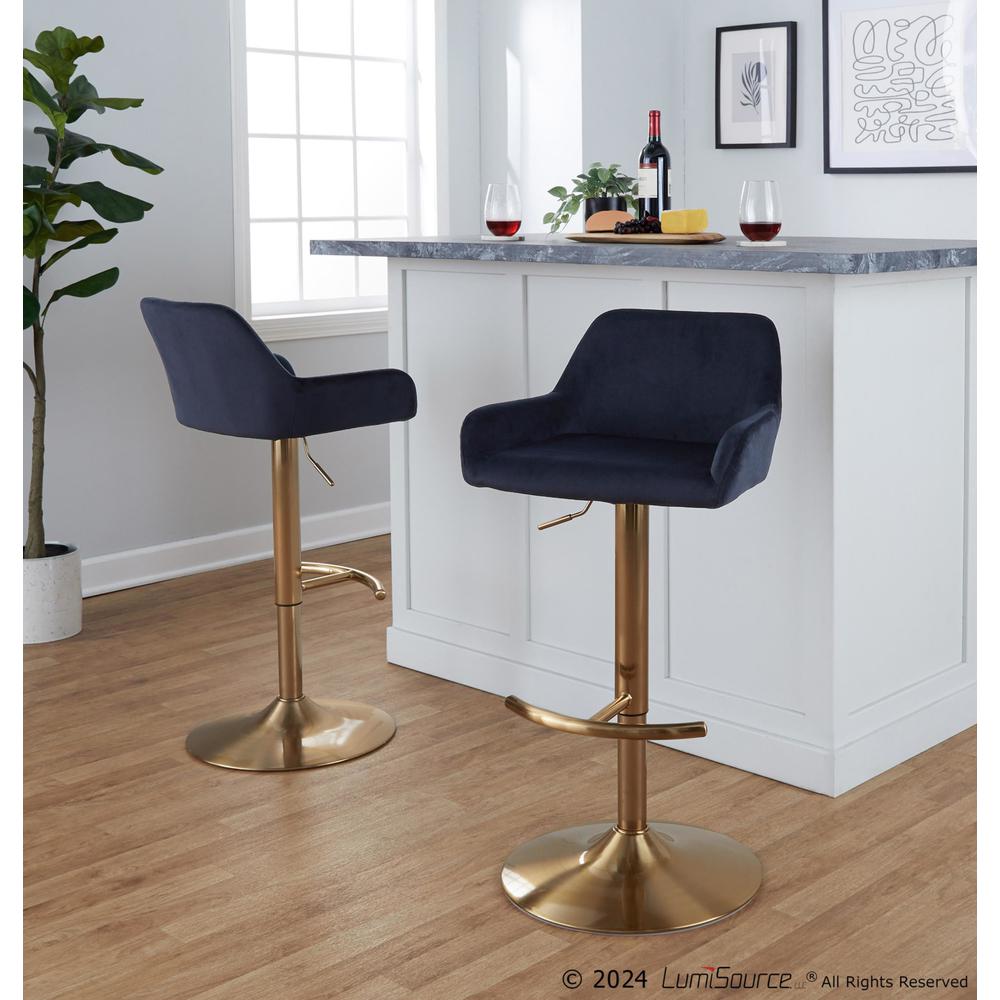 Gold Metal, Black Velvet Daniella Adjustable Barstool - Set of 2. Picture 8