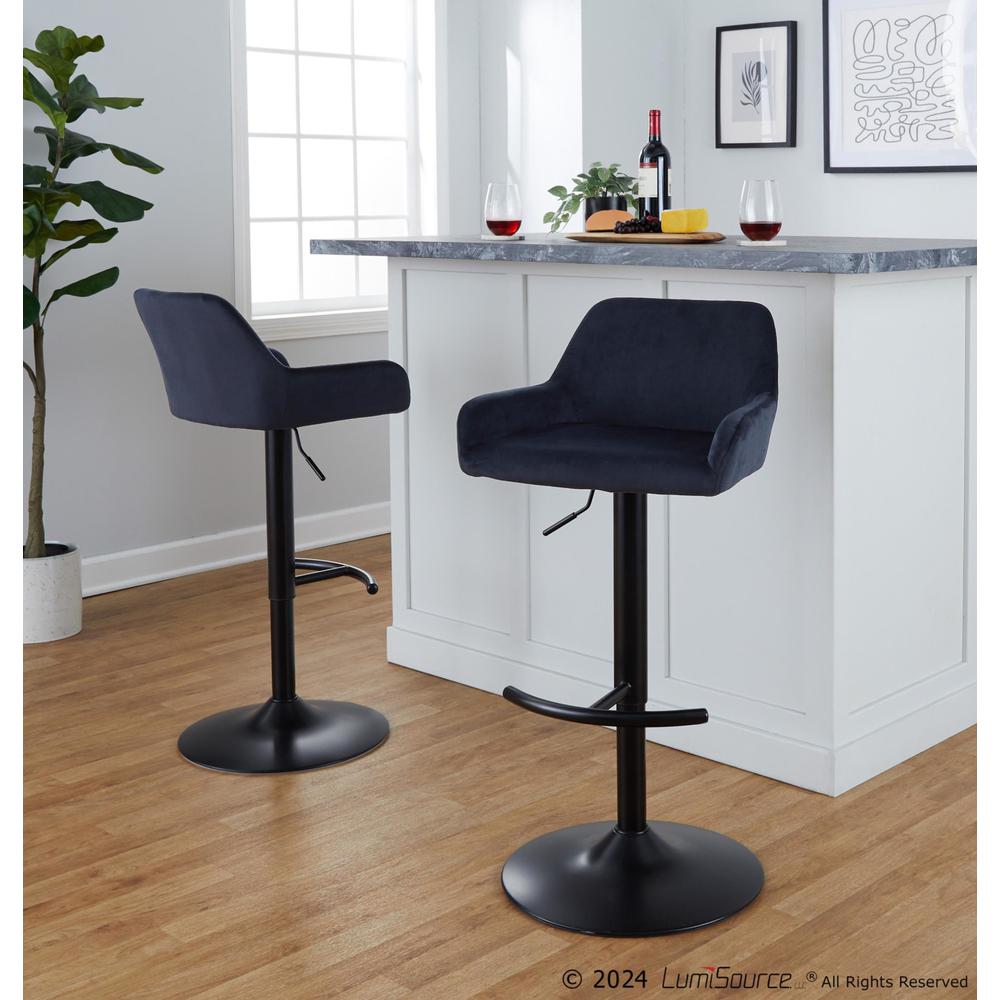 Black Metal, Black Velvet Daniella Adjustable Barstool - Set of 2. Picture 7