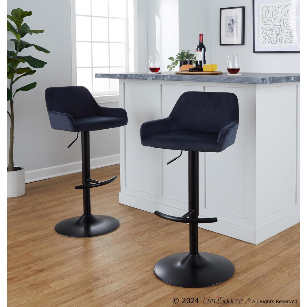 Black Metal, Black Velvet Daniella Adjustable Barstool - Set of 2. Picture 8