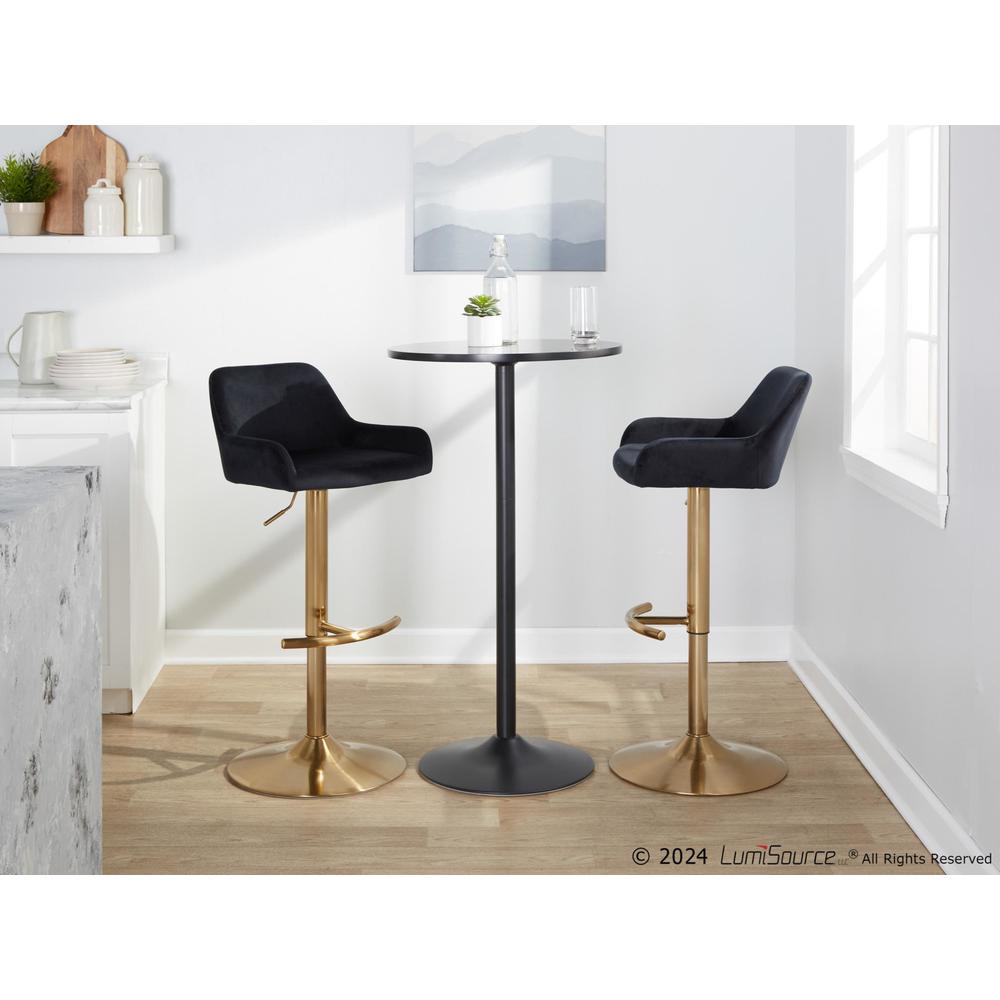 Gold Metal, Black Velvet Daniella Adjustable Barstool - Set of 2. Picture 9