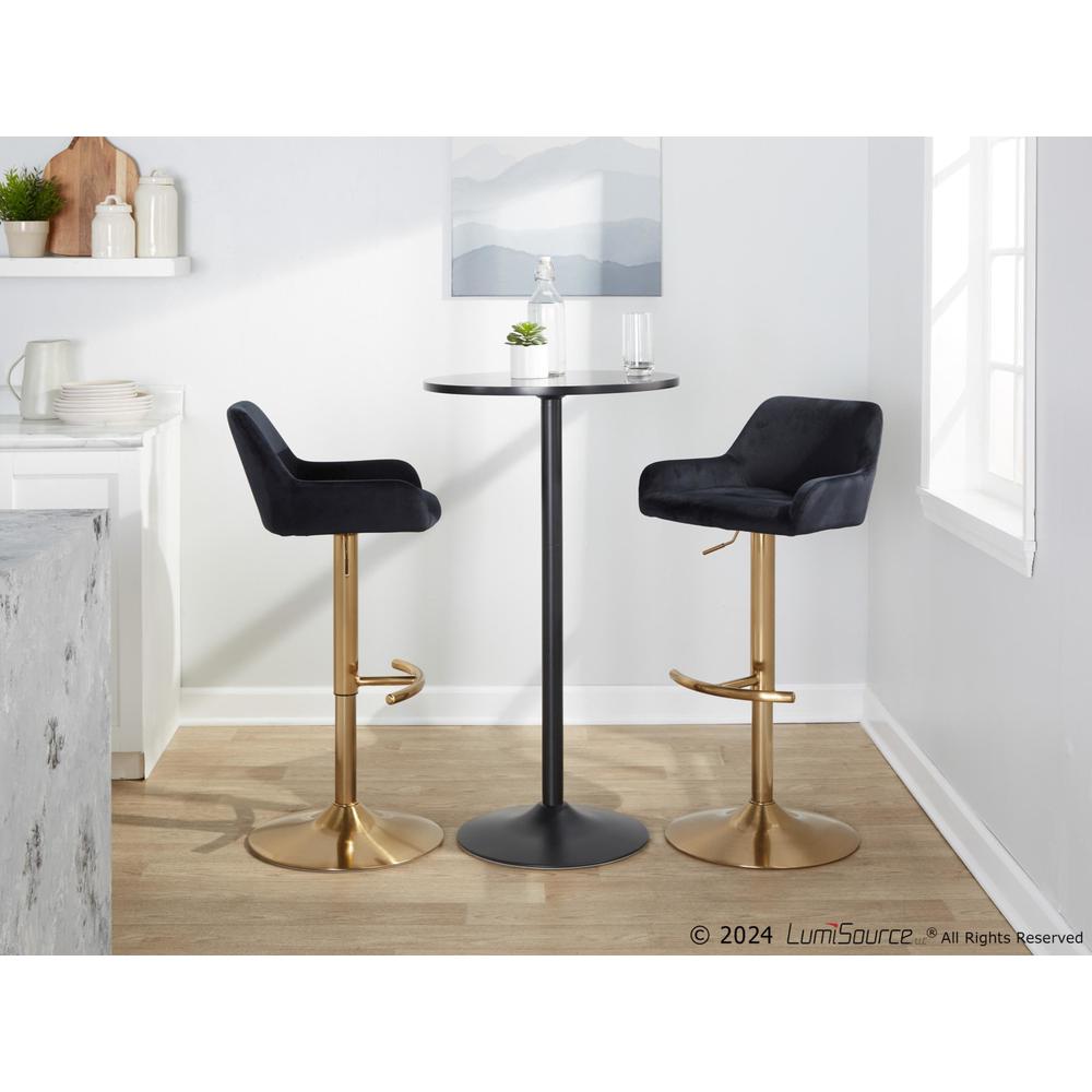 Gold Metal, Black Velvet Daniella Adjustable Barstool - Set of 2. Picture 10