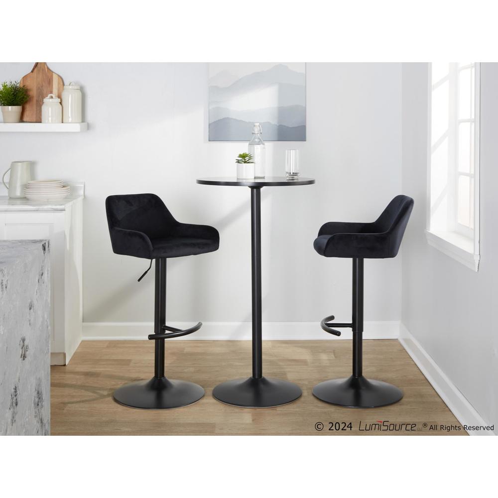 Black Metal, Black Velvet Daniella Adjustable Barstool - Set of 2. Picture 9