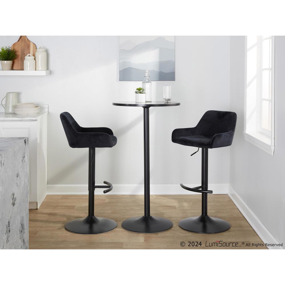 Black Metal, Black Velvet Daniella Adjustable Barstool - Set of 2. Picture 10