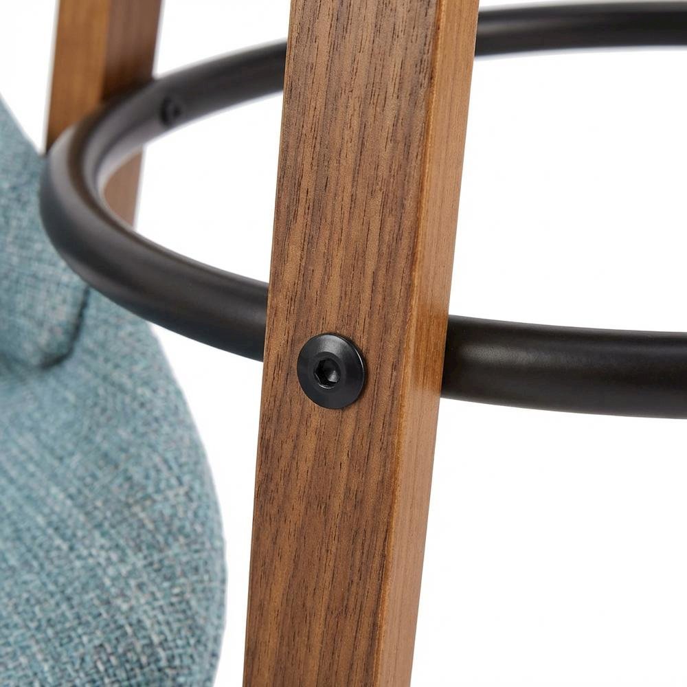 Walnut and Blue Noise Fabric Counter Stools, Mid-Century Modern Style, Set of 2. Picture 9