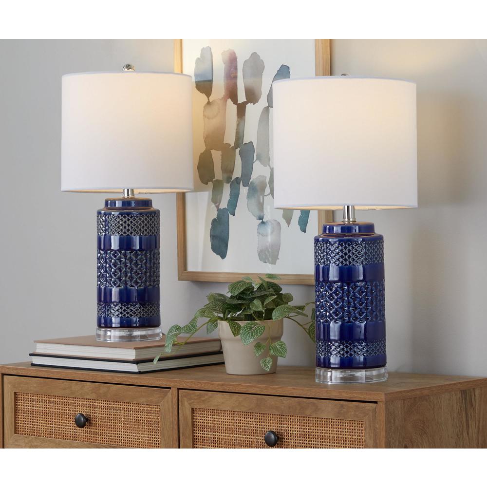 Blue Casa 21" Ceramic Table Lamp - Set of 2. Picture 6