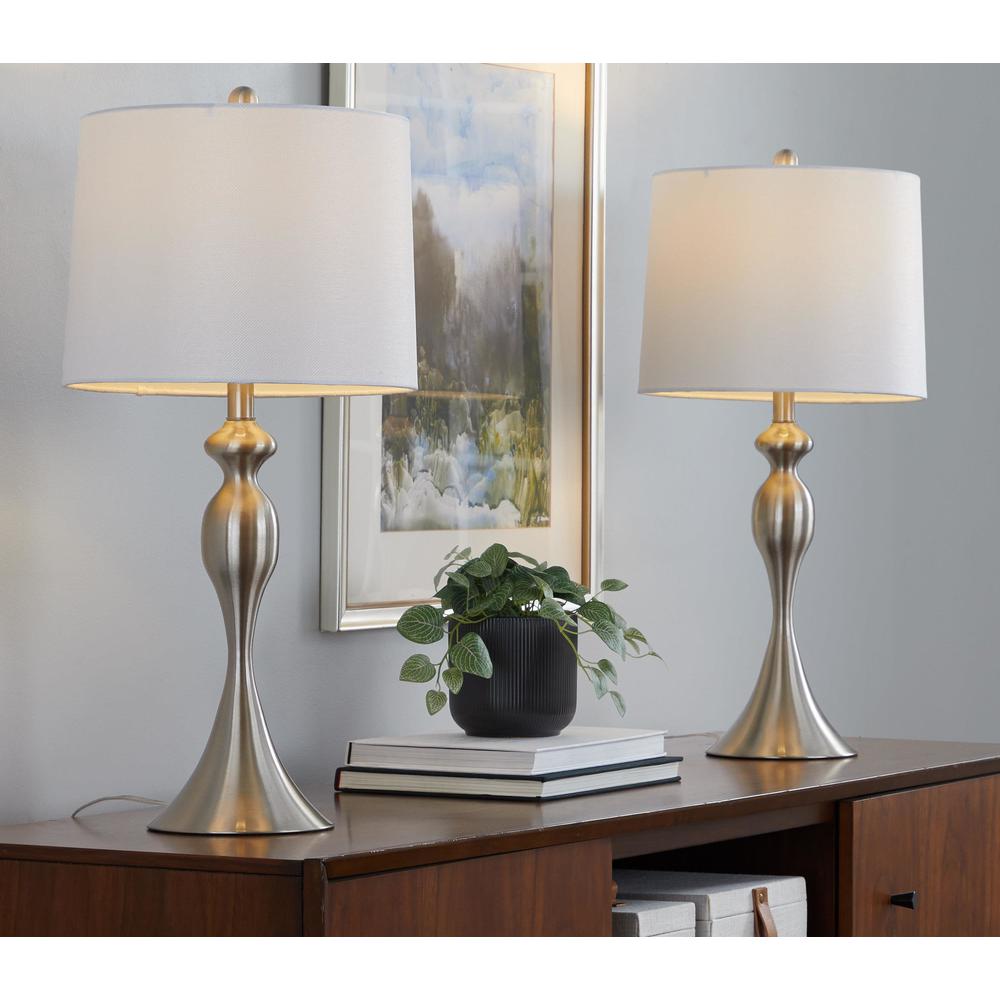 Brushed Nickel, White Linen Ashland 27" Metal Table Lamp - Set of 2. Picture 6