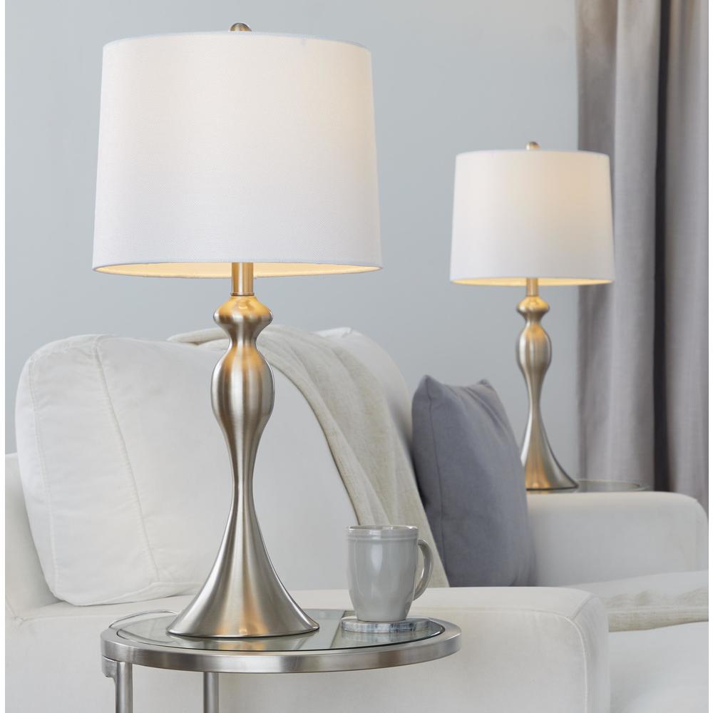 Brushed Nickel, White Linen Ashland 27" Metal Table Lamp - Set of 2. Picture 5