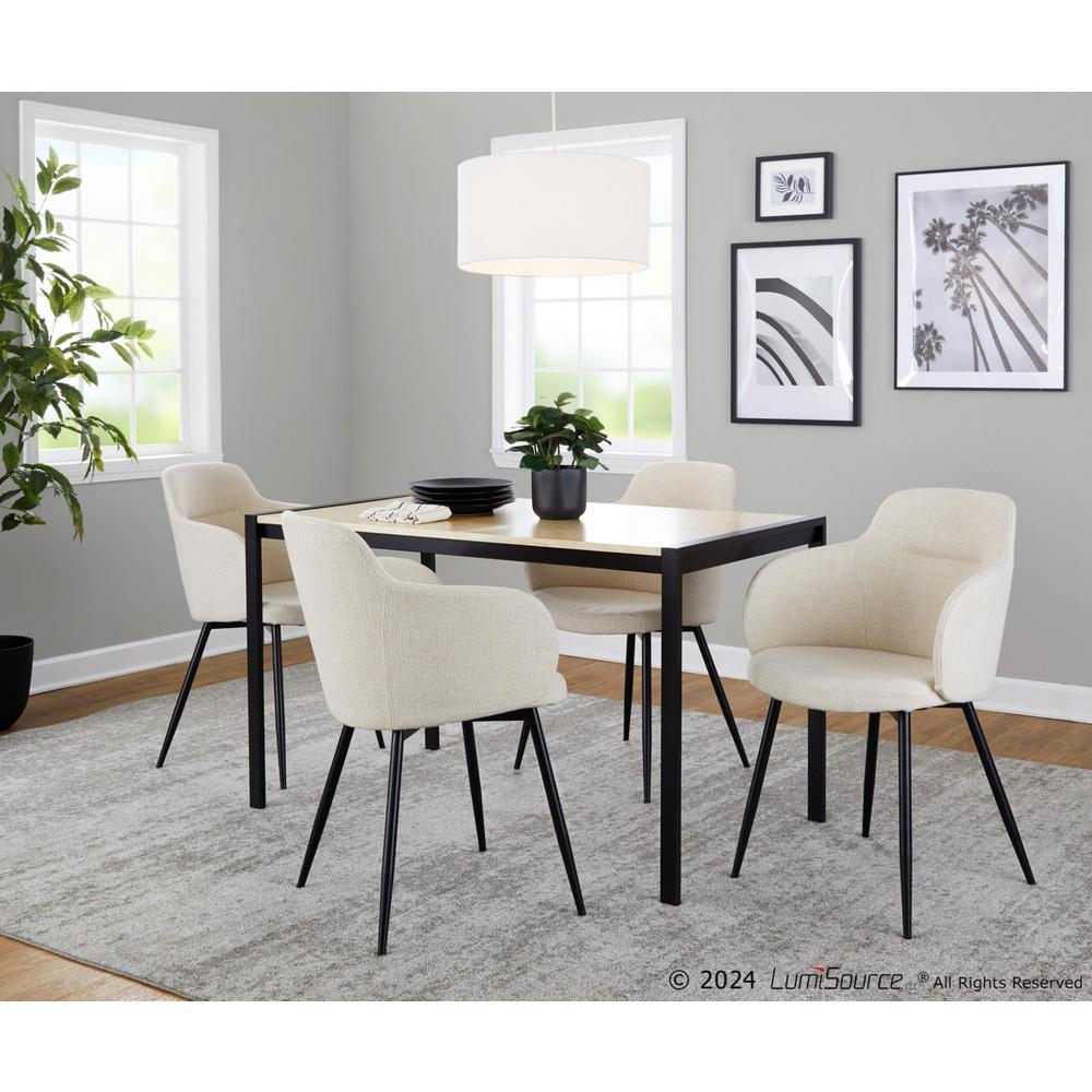 Black Metal, Natural Wood, Cream Noise Fabric Fuji-Boyne Dining Set - 5 Piece. Picture 3