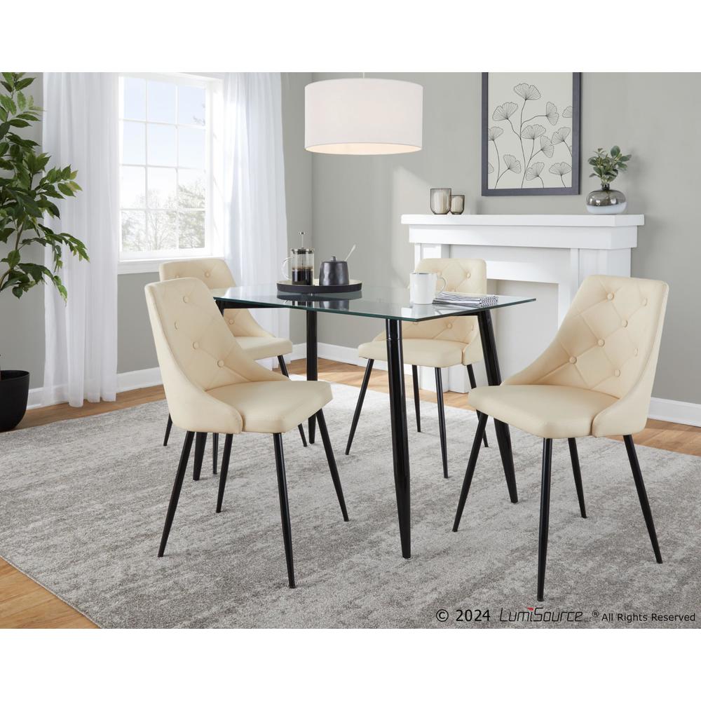 Black Metal, Clear Glass, Cream PU Clara-Giovani Dining Set - 5 Piece. Picture 3