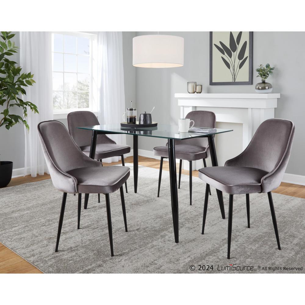 Black Metal, Clear Glass, Silver Velvet Clara-Marcel Dining Set - 5 Piece. Picture 3