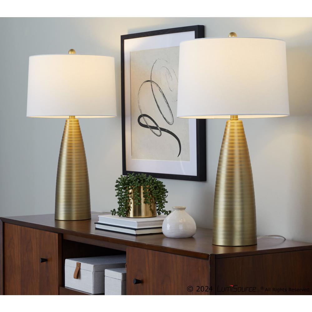 Gold Metal, White Linen Maya 27" Metal Table Lamp - Set of 2. Picture 4