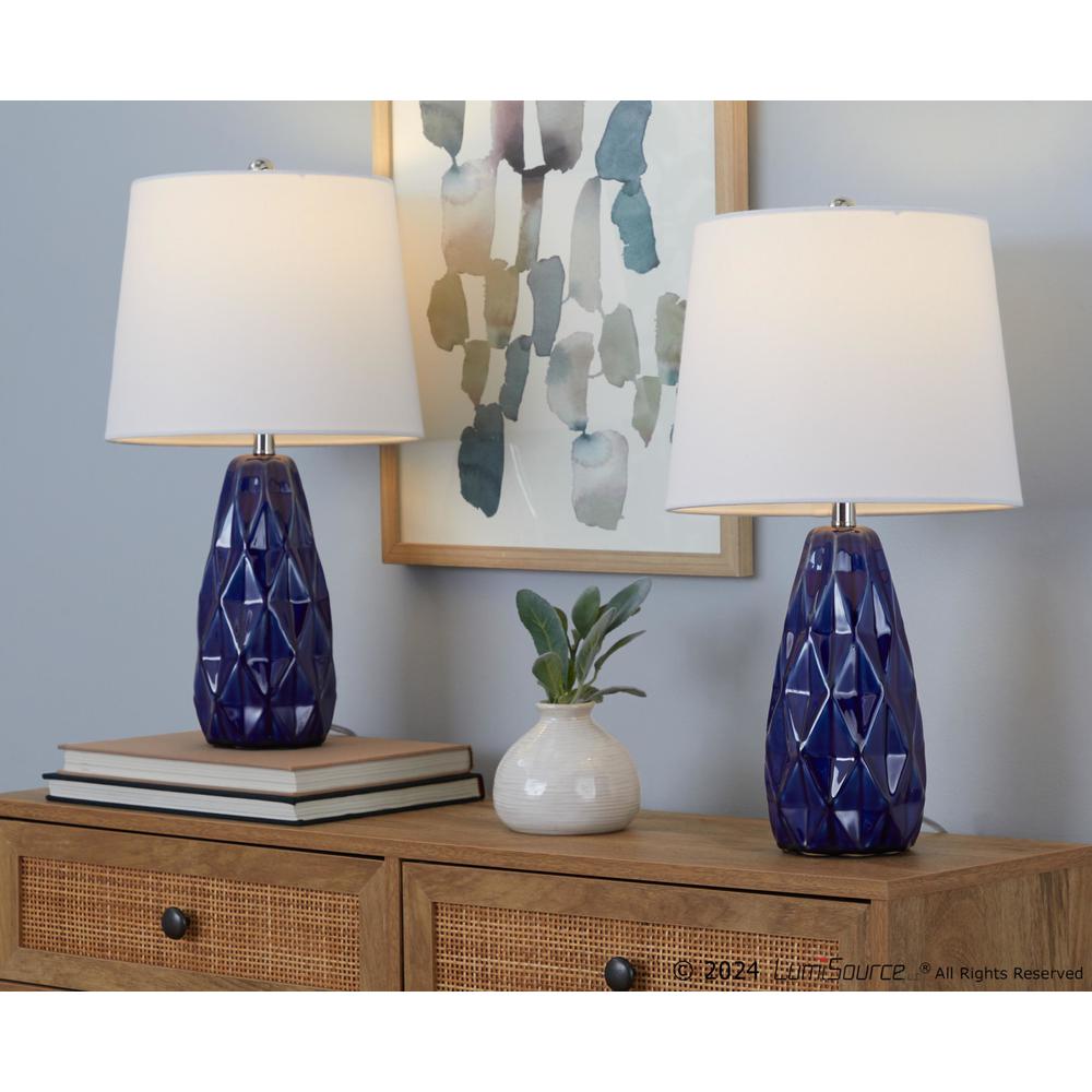 Blue Hex 20" Ceramic Accent Lamp - Set of 2. Picture 7