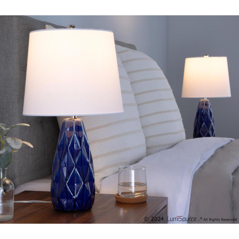 Blue Hex 20" Ceramic Accent Lamp - Set of 2. Picture 6