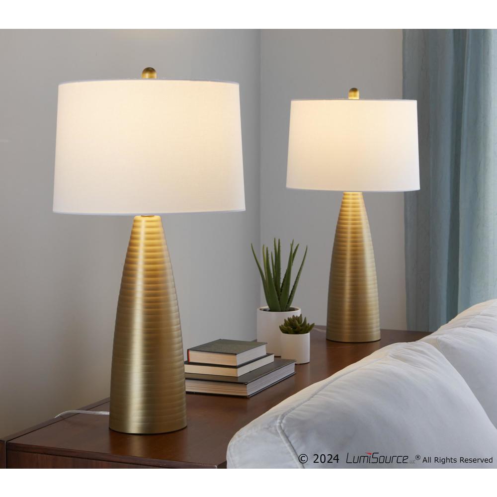 Gold Metal, White Linen Maya 27" Metal Table Lamp - Set of 2. Picture 5