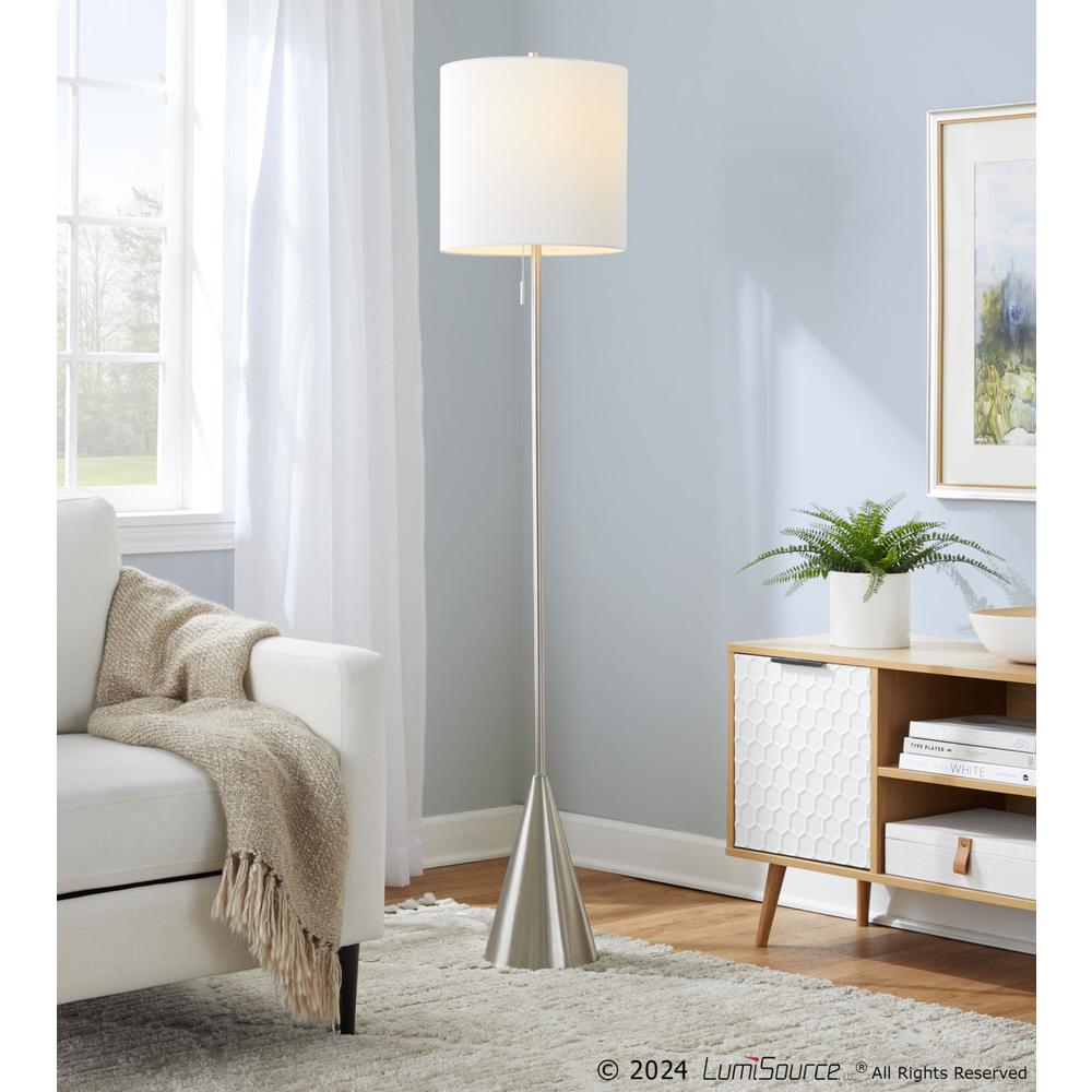 Brushed Nickel, White Linen Cone 64" Metal Floor Lamp. Picture 6
