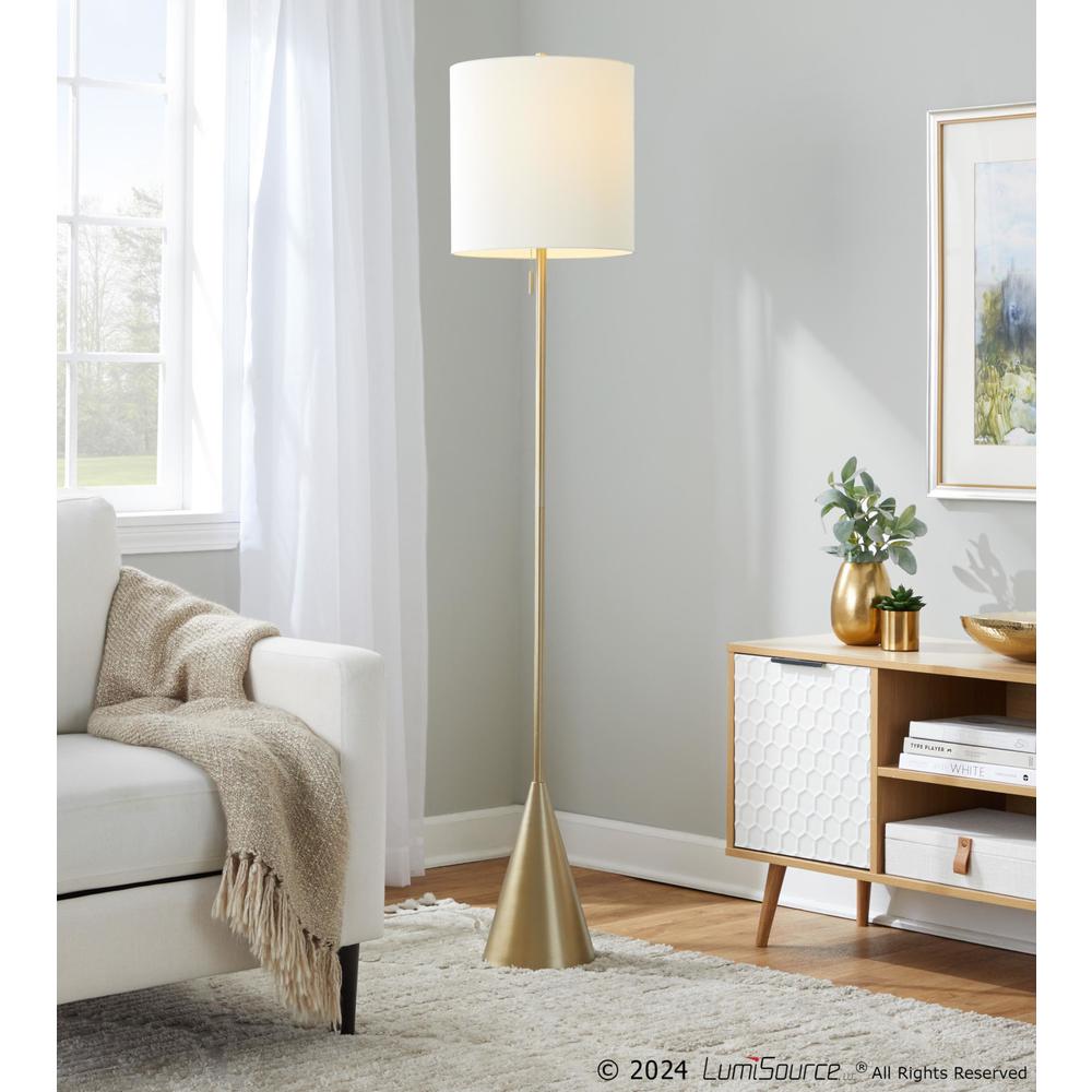 Gold Metal, White Linen Cone 64" Metal Floor Lamp. Picture 6