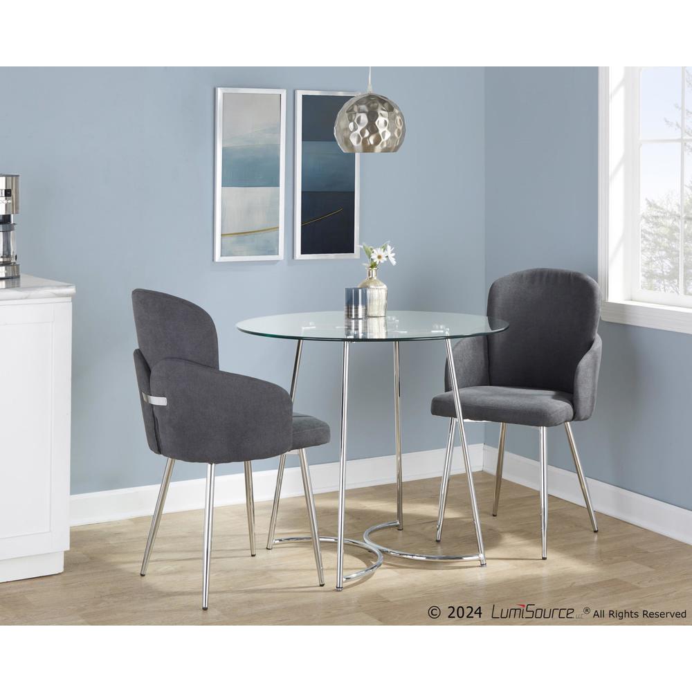 Chrome Metal, Clear Glass, Grey Fabric Cece-Dahlia Dining Set - 3 Piece. Picture 3