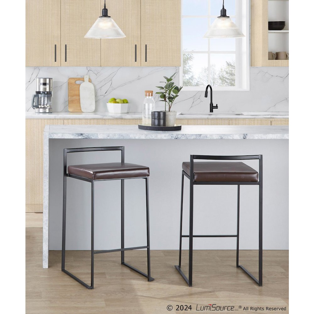 Fuji Stacker 26" Fixed-Height Counter Stool - Set of 3 in Black Metal. Picture 9